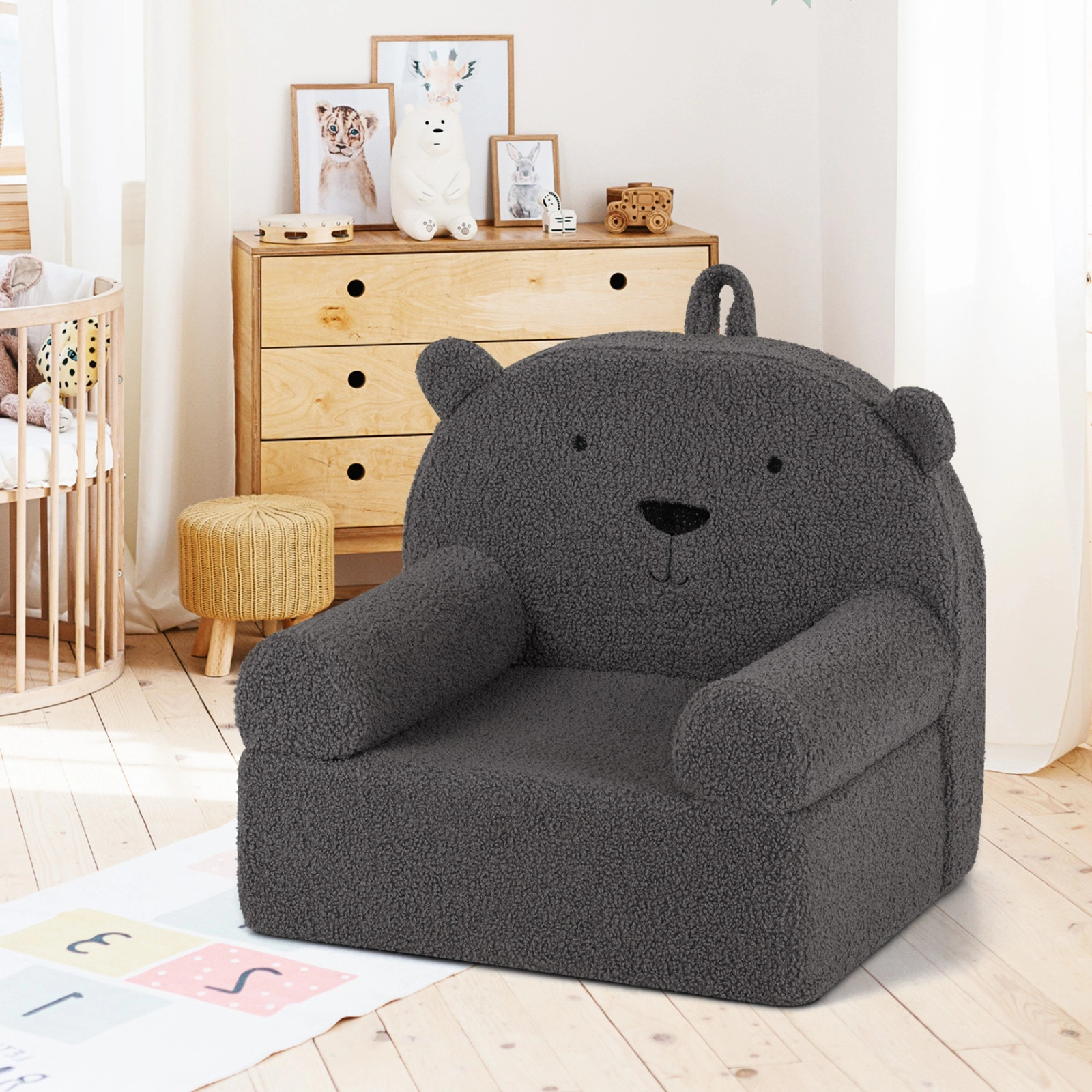 SUGIFT Gray Toddler Foam Chair, Teddy Fleece Cover, Carry Handle