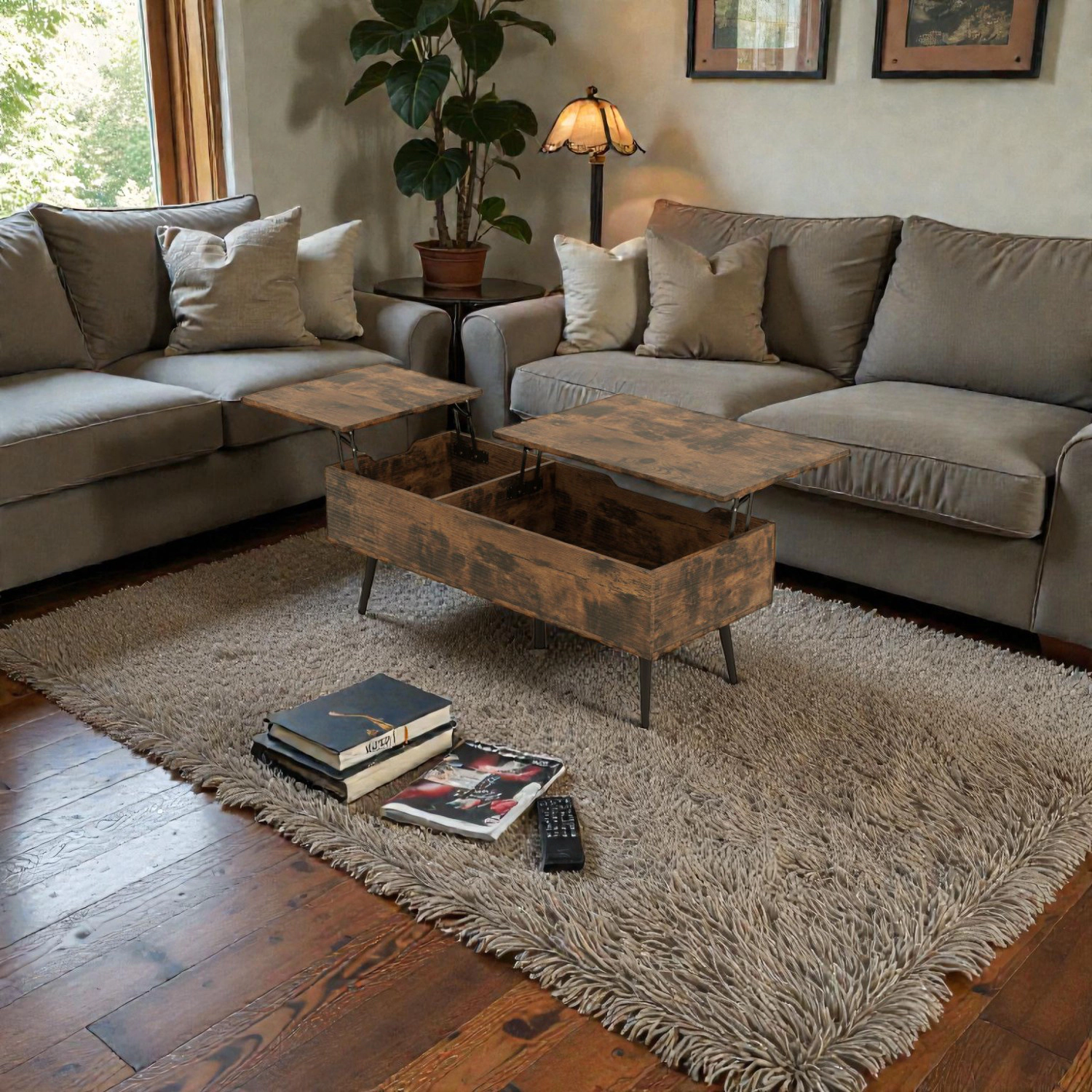 Hivvago Modern 47" Coffee Table with Lift-Top Design and Two Secret Storage Spaces