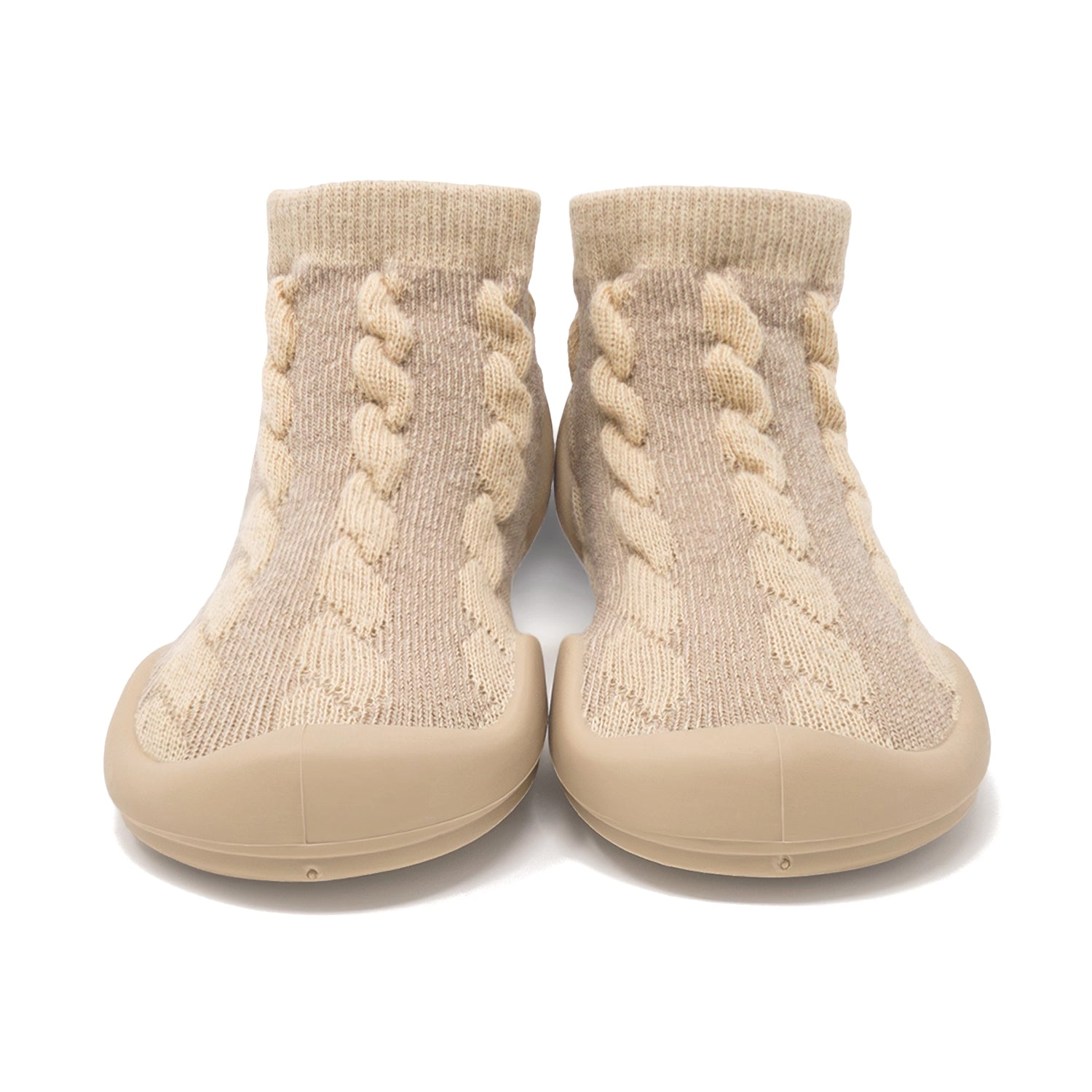 Komuello Toddler Girl First Walk Sock Shoes - Cable Dark Beige