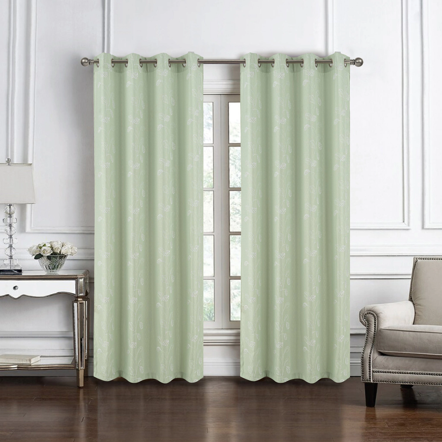 RT Designers Collection 100% Polyester 140 GSM Reed Embroidered Grommet Curtain Panel 54" x 84