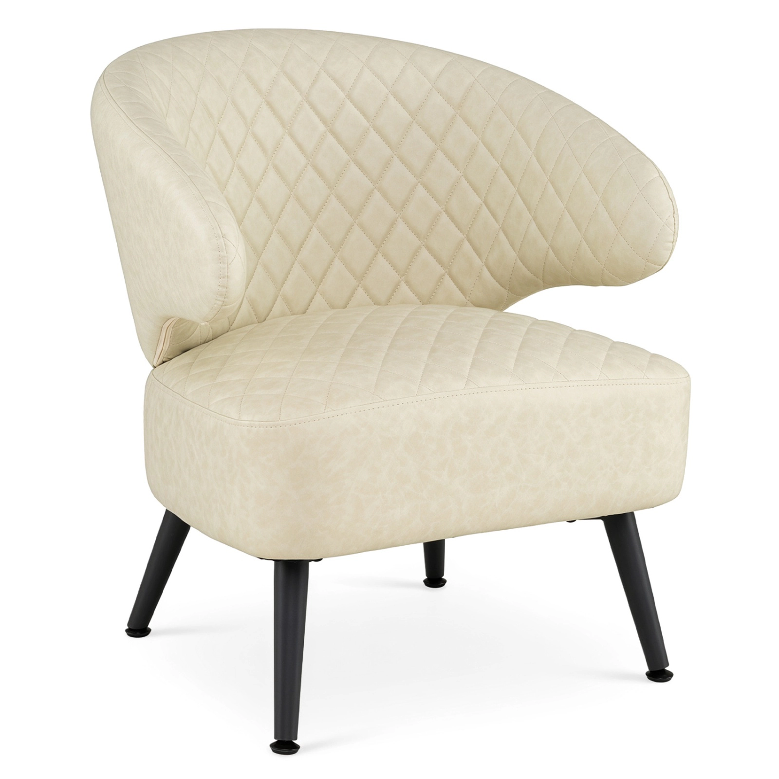 SUGIFT Diamond-Stitched PU Leather Mid Century Accent Armchair Curved Back 330-Lb Capacity 25 x 25.5 x 30 in Beige+Black