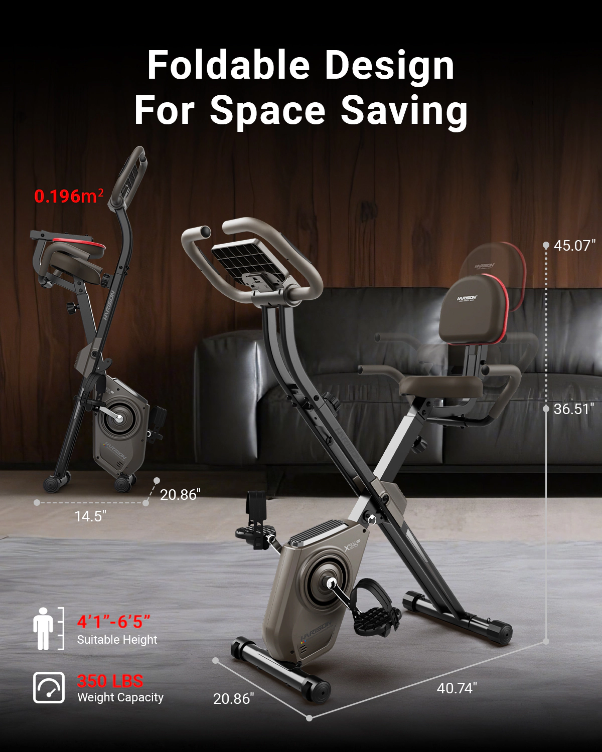 HARISON Folding Exercise Bike for Home, X-Frame Magnetic Stationary with 16 Resistance Levels, 350 LB Capacity