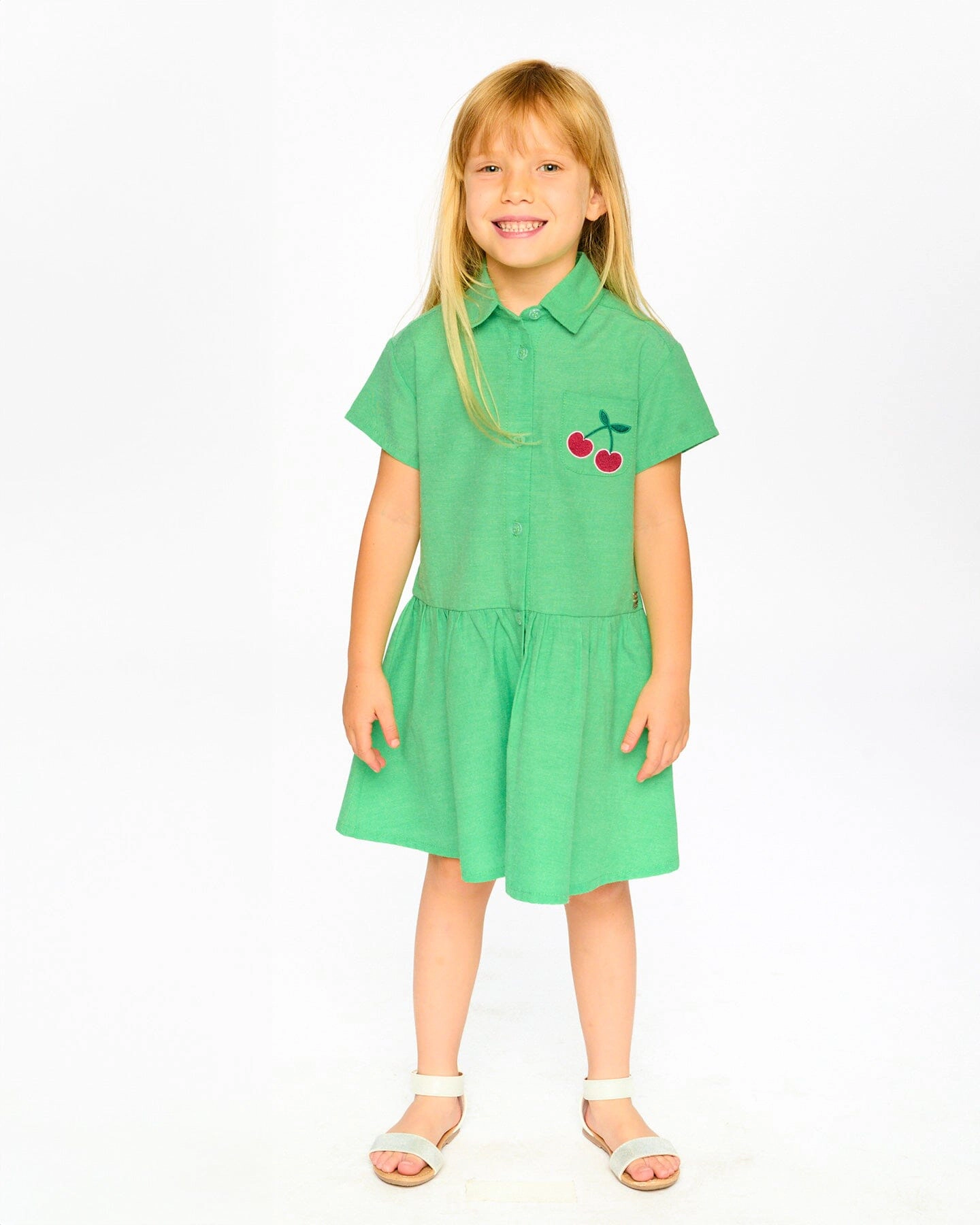 Deux par Girls Cotton Shirt Dress with Embroidery