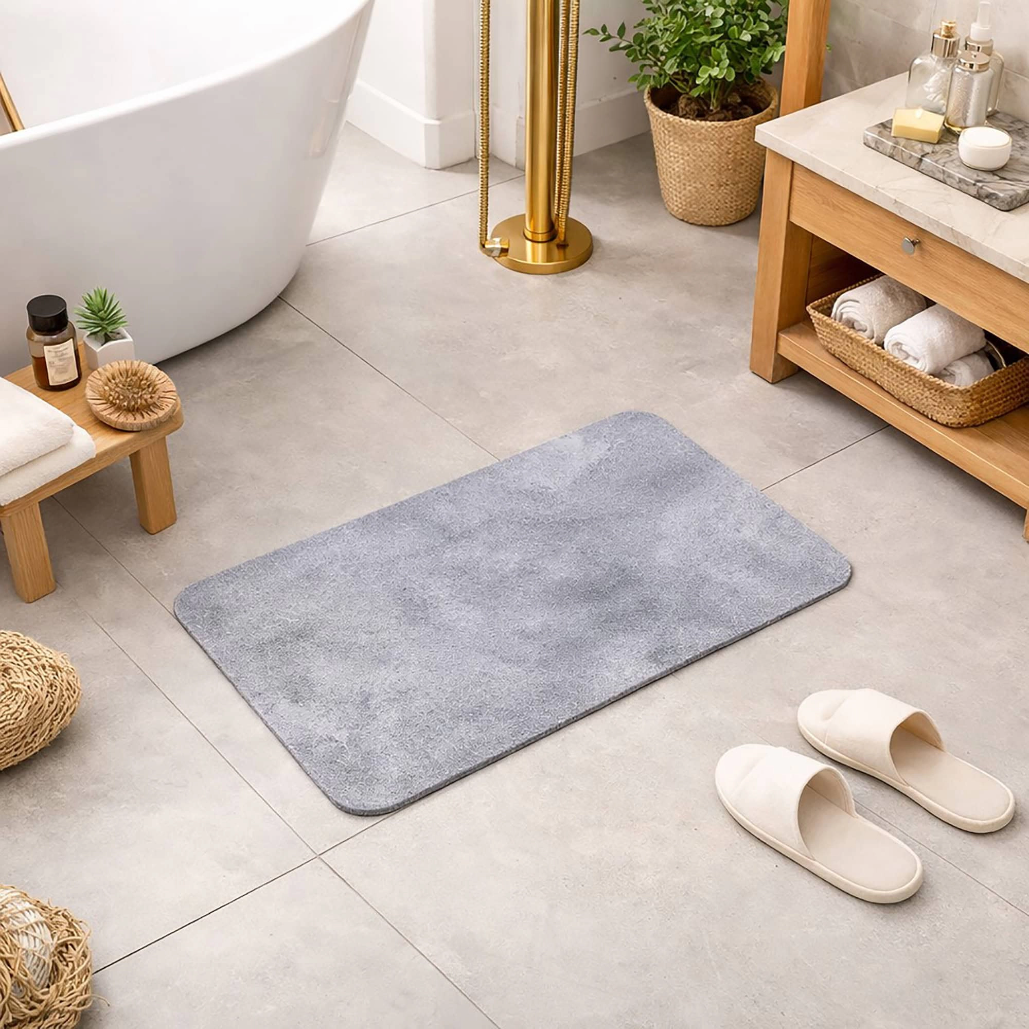 Evideco French Home Goods Diatomaceous Earth Bath Mat, Gray, 24 x 16