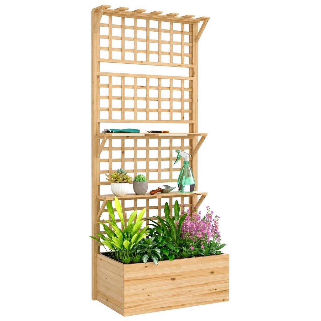 WOW PIONEER Tall Standing Wood Planter Box for Plant Display Patio Balcony Outdoor