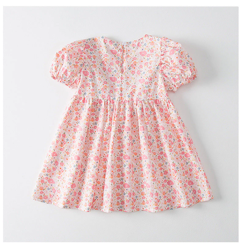 MyKids-USA Baby Girl Solid Color Embroidered Design Doll-Neck Dress