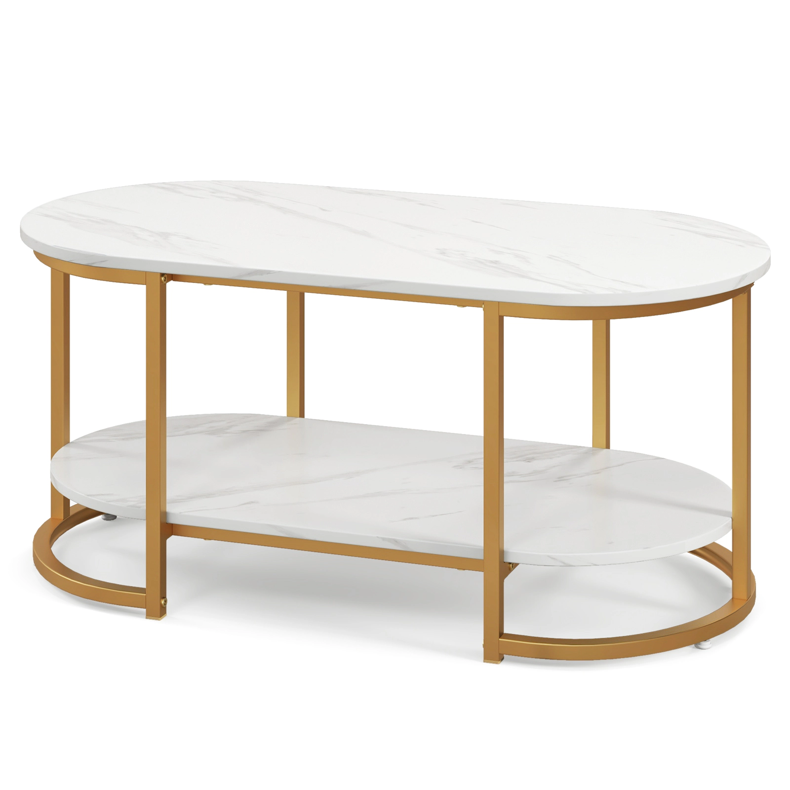 Glintex 2-Tier 39.5-Inch Faux Marble Coffee Table with Metal Tube Frame