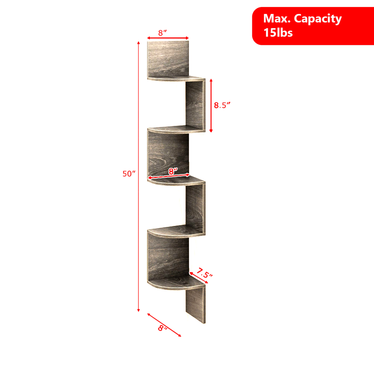 Hivvago Floating Corner Shelf with 5 Open Tiers and Wall-Mounted Design