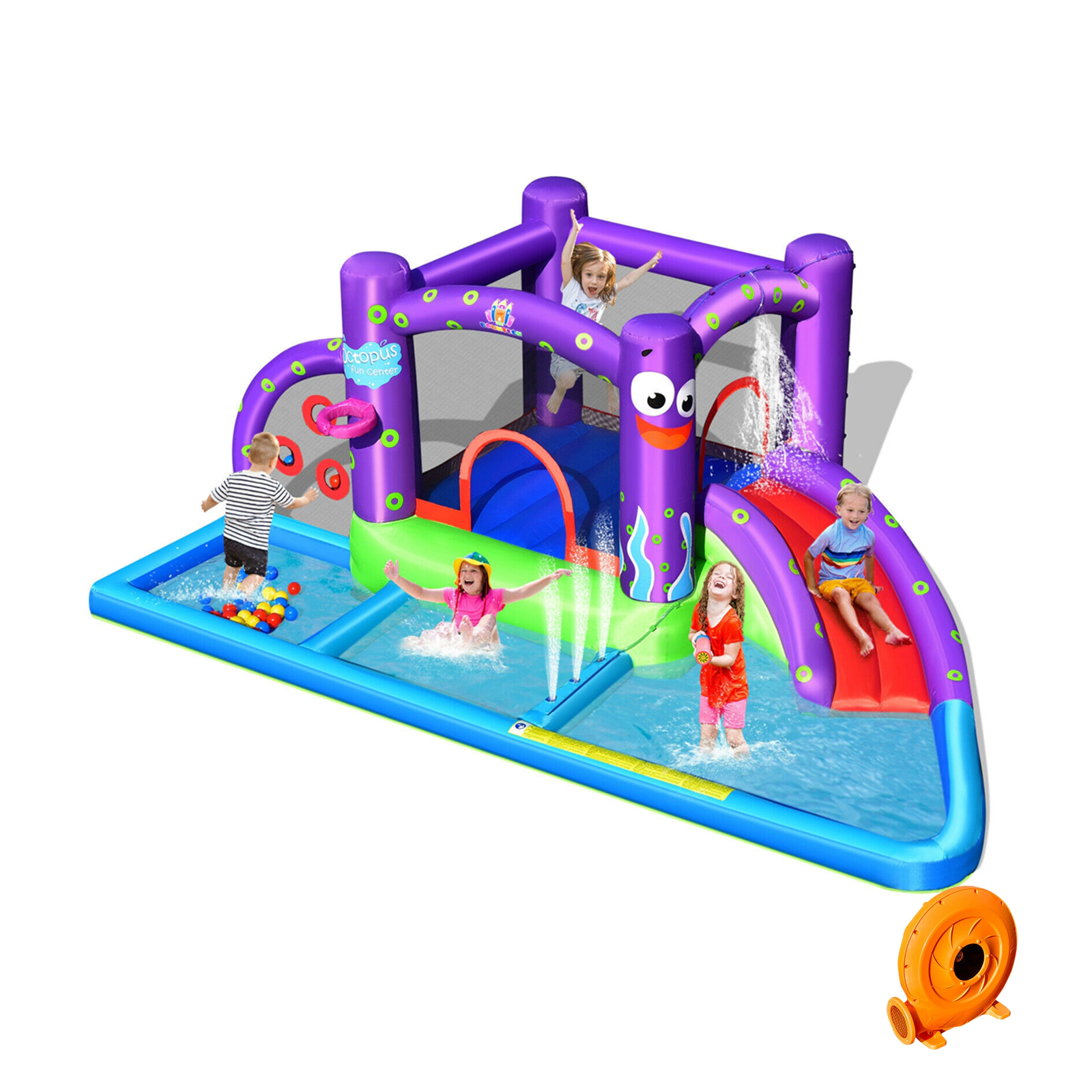 LJG Kids Inflatable Water Slide Park with Splash Pool and 750W Blower