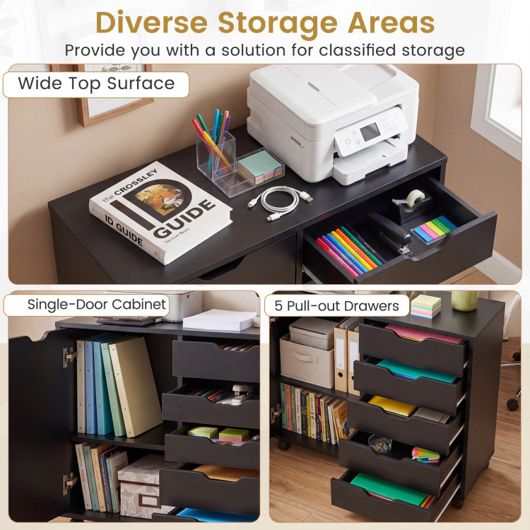 Hivvago 5 Drawer Storage Cabinet on Wheels with Adjustable Shelf