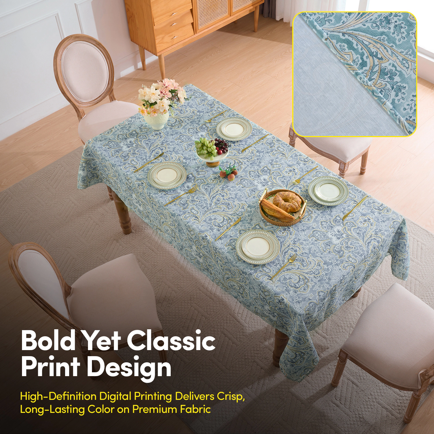 Sweet Home Collection Printed Waterproof Fabric Watercolor Paisley Tablecloths