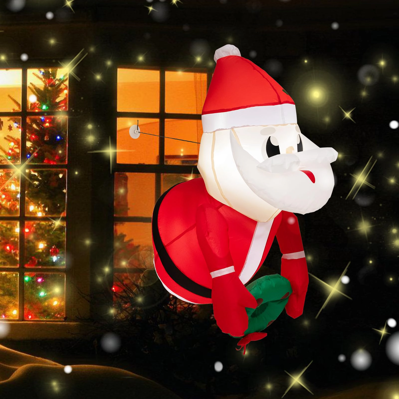 Glintex 3.3-Ft Inflatable Santa Window Breakout with Suction Cups and LED Lights, Red