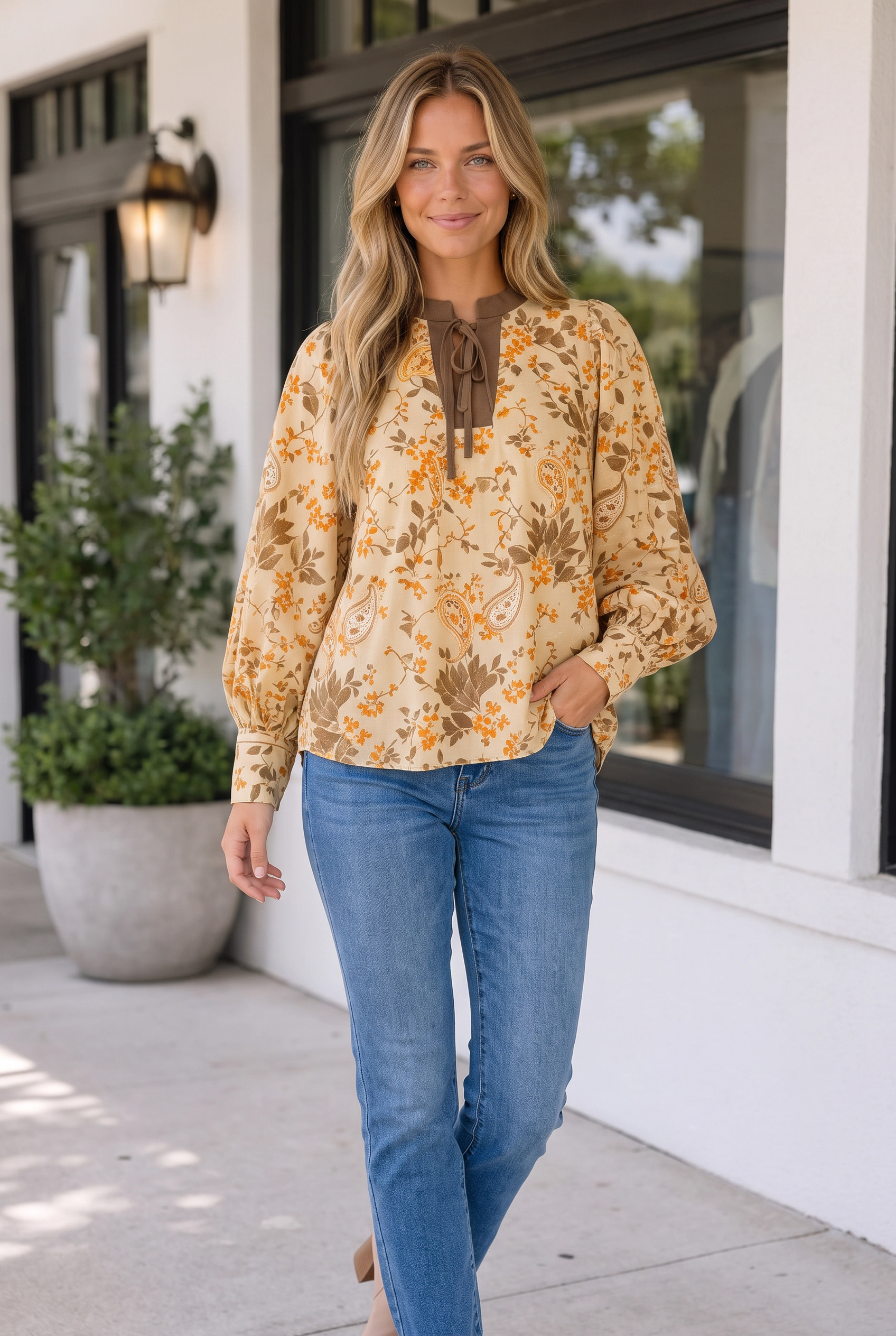 Threaded Pear Women's Kai Long Sleeve Blouse Top