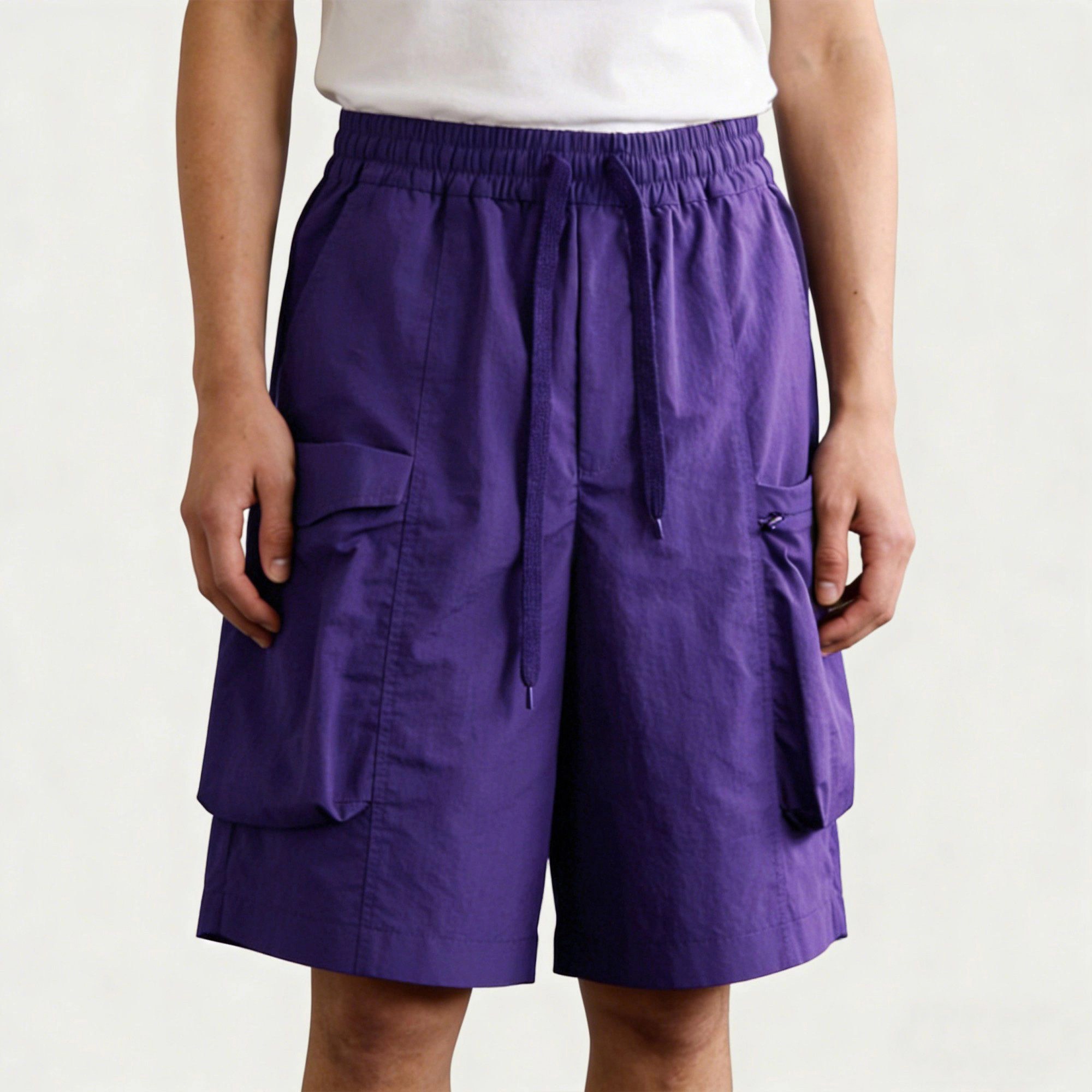 Anna-Kaci Men's Multi-Pocket Drawstring Waist Relaxed Fit Casual Cargo Shorts with Zipper Details