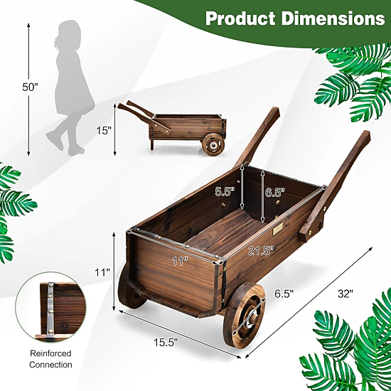 Hivvago Wooden Garden Wagon Planter with Wheels