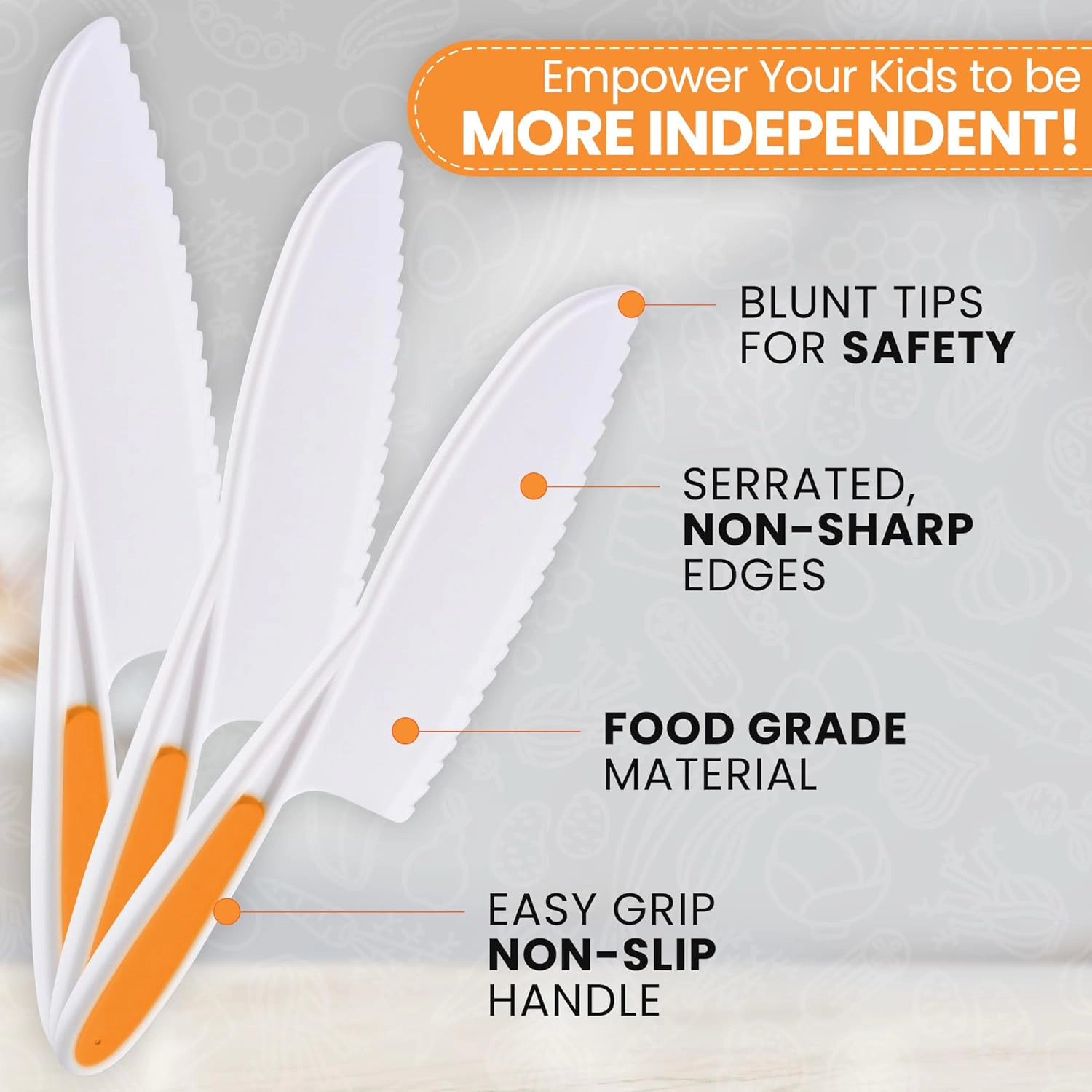 Zulay Kitchen 3-Piece Kids Knife Set For Real Cooking & Baking - Toddler Cutting Fruits, Veggies, Cake