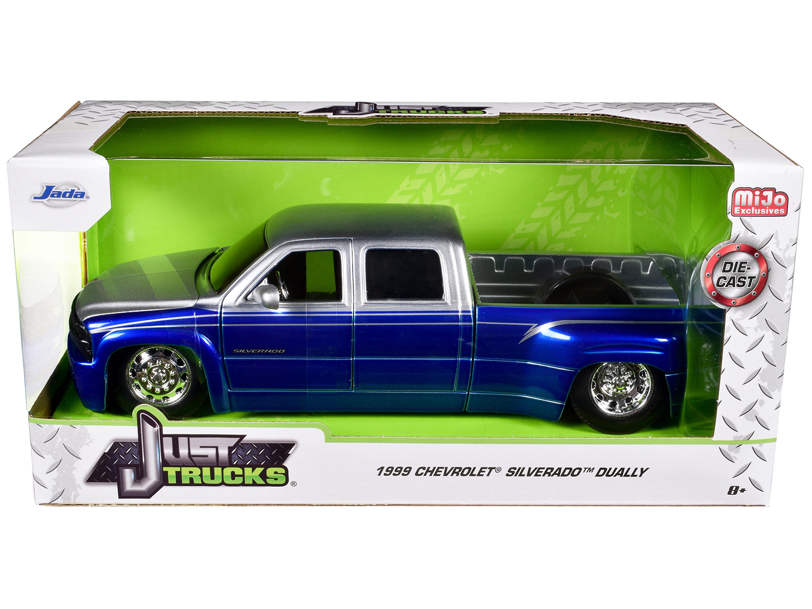 Jada 1999 Chevrolet Silverado Dually Pickup Truck Blue Metallic and Silver with Stock Wheels "Just Trucks"