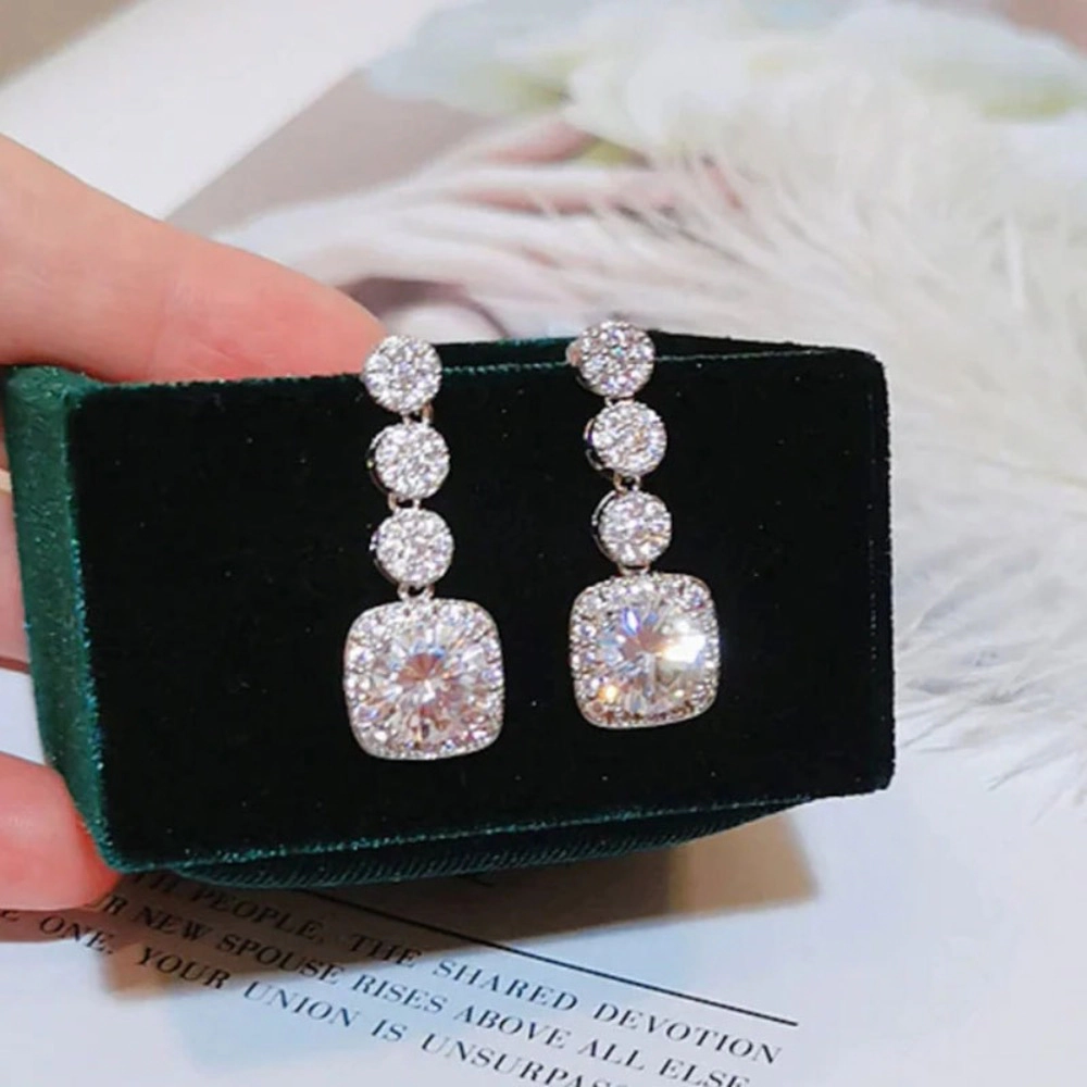 Elegant Shiny Zirconia Square Shaped Drop Earring