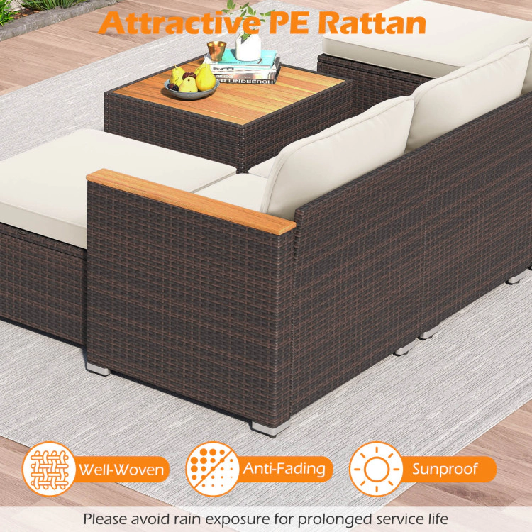 Hivvago 7 Pieces Wicker Conversation Set With Wood Armrests For Backyard