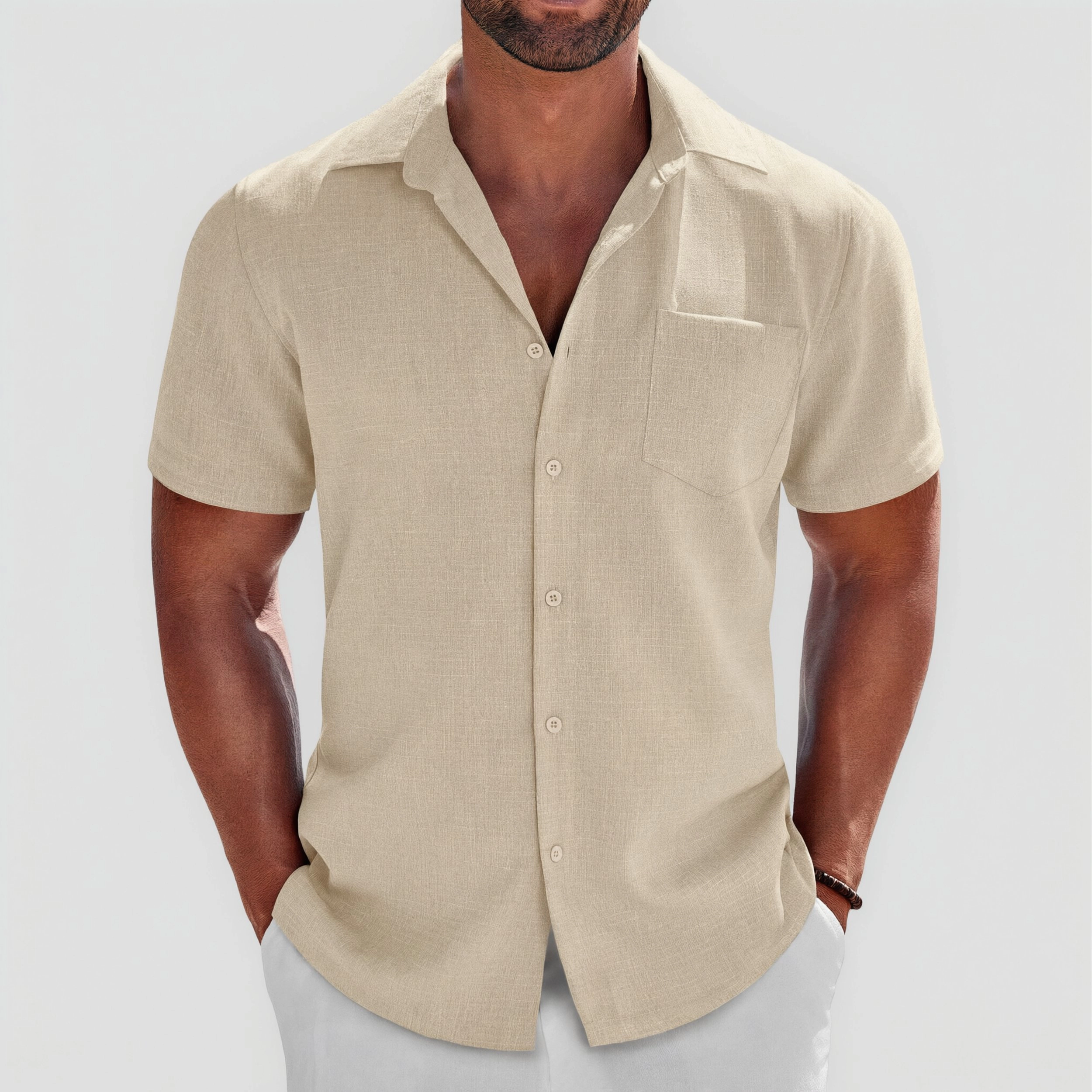 COOFANDY Mens Short Sleeve Button Down Shirt  Lapel Collar Pocket Casual Tops
