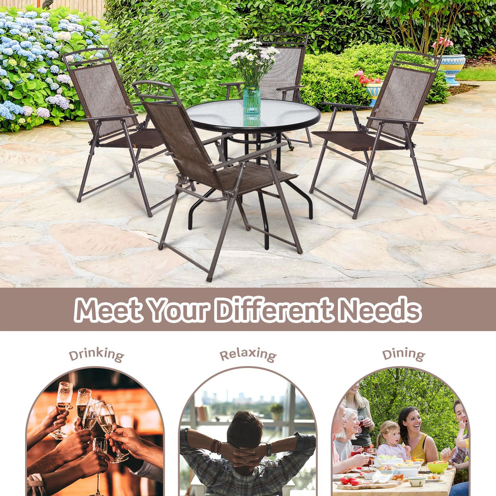 SlickBlue Set of 4 Folding Patio Chairs Steel Frame Camping Lawn Chairs