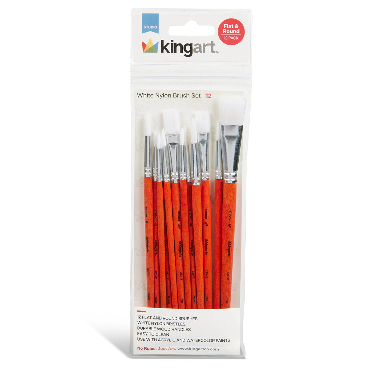 KINGART® Studio Mixed Media White Nylon Brush Set - 12 pc