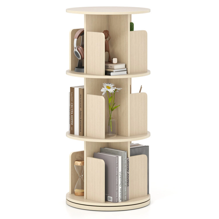 Hivvago 3-Tier Rotating Bookshelf with Dividers and Anti-falling Baffles