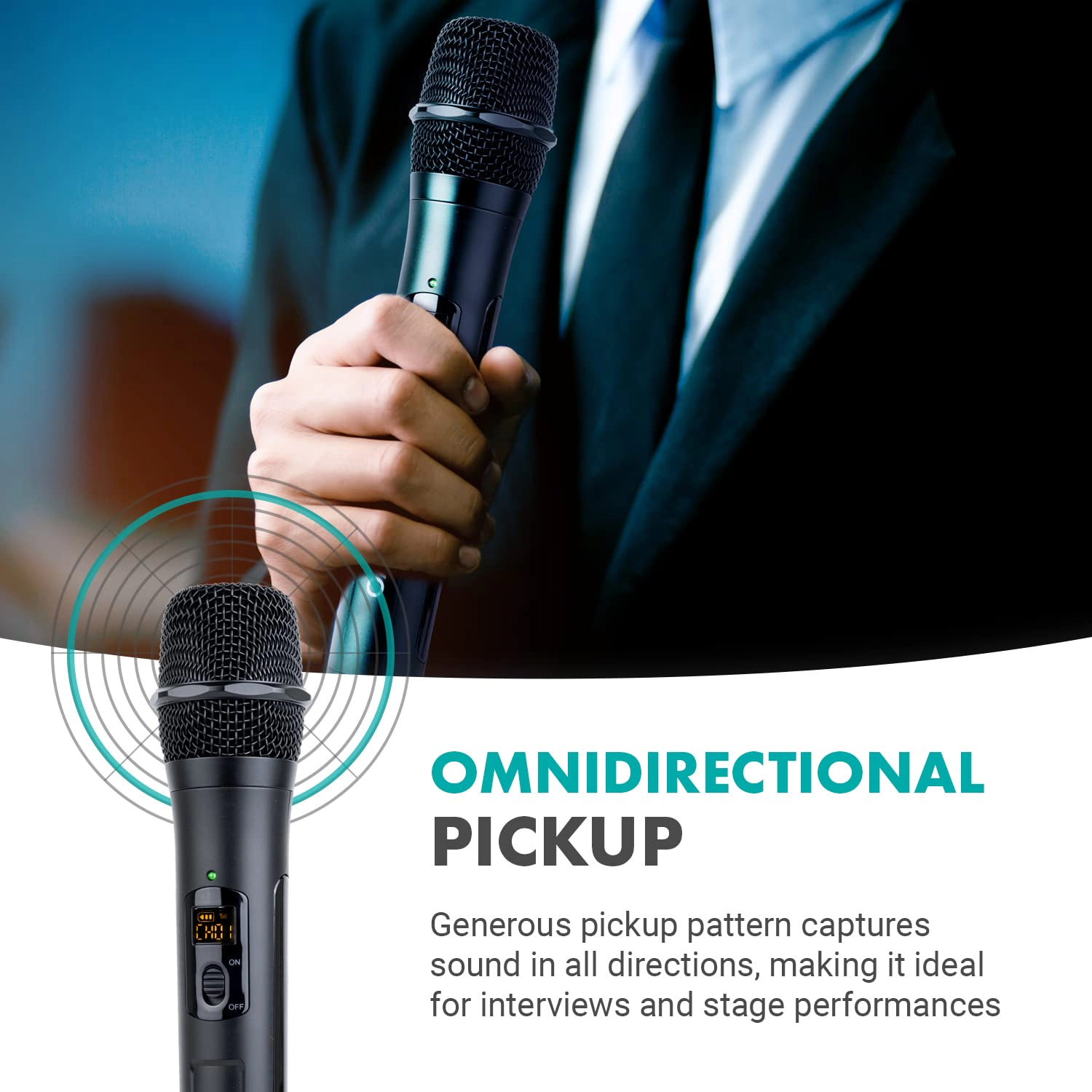 Movo WMX-7-TH+RX Handheld Wireless Microphone System - Omnidirectional Microphone with Built-in VHF Transmitter