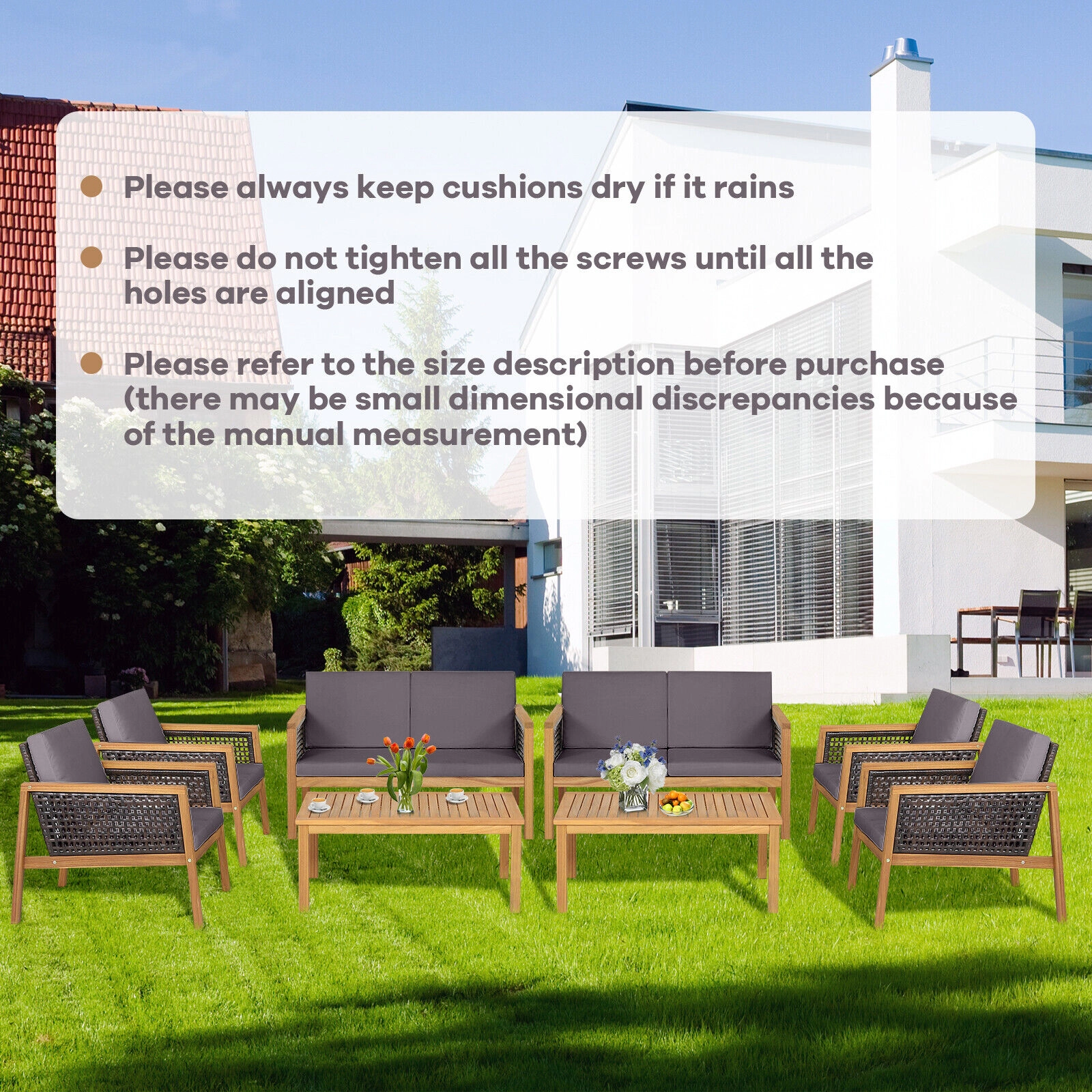 LJG 4 Pieces Patio Rattan Furniture Set with Removable Cushions