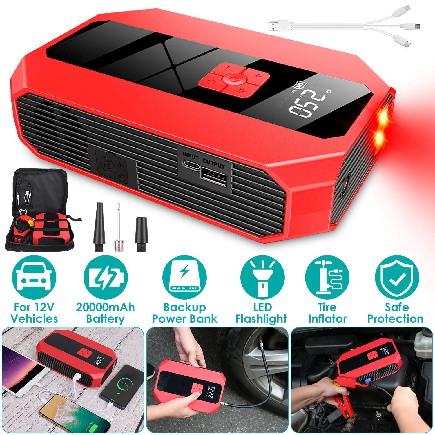 GBruno 1500A Jump Starter With Air Compressor