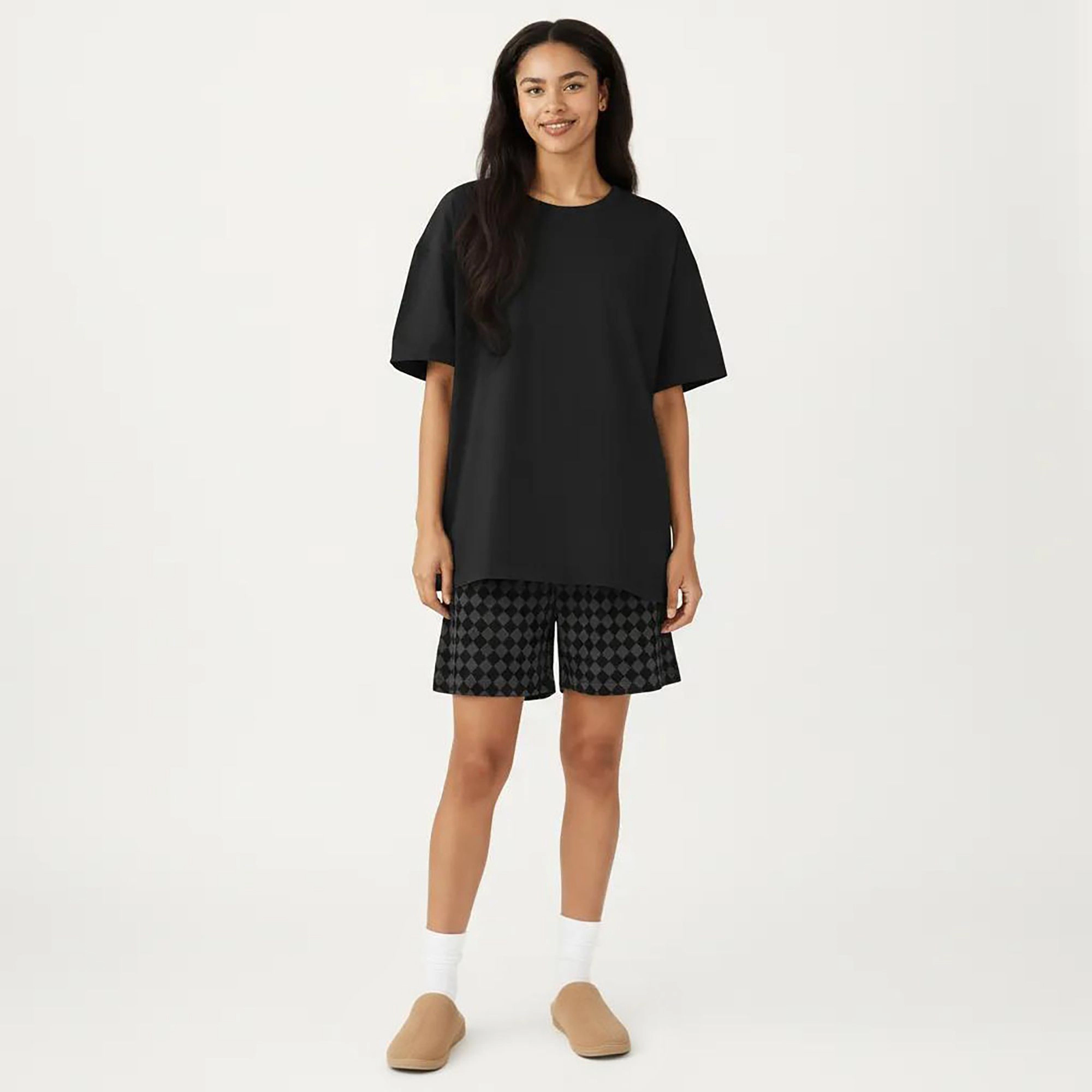 Anna-Kaci Women's 2-Piece Oversized Short Sleeve Crew Neck Pajama Top with Relaxed Fit Printed Shorts Sleepwear Set