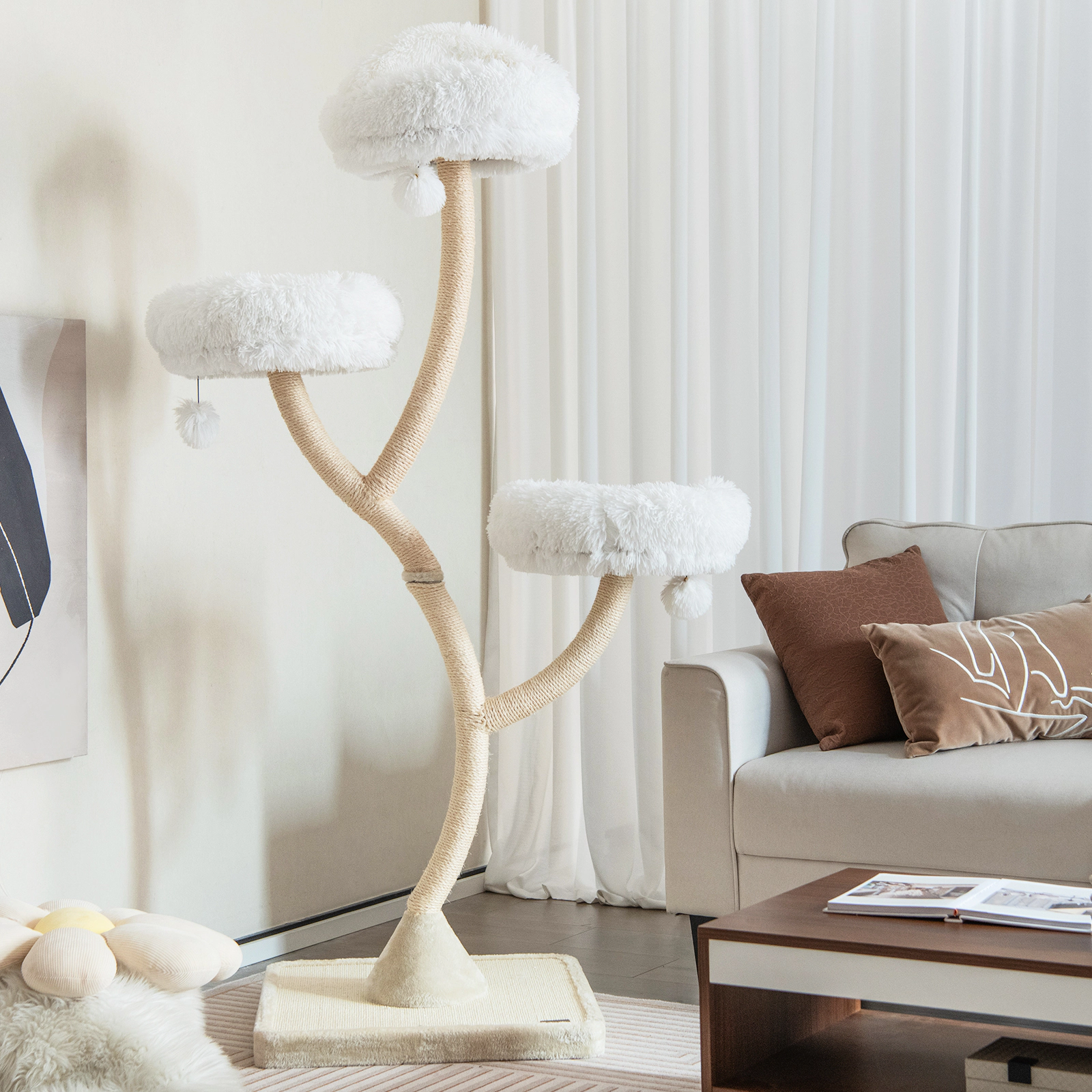 SUGIFT 70-in Tall Cat Tree Tower with Curved Metal Frame Three 16-in Round Perches and Sisal Posts