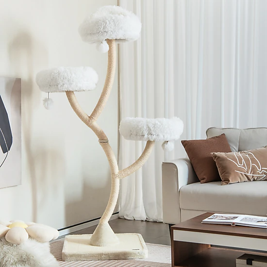SUGIFT 70-in Tall Cat Tree Tower with Curved Metal Frame Three 16-in Round Perches and Sisal Posts