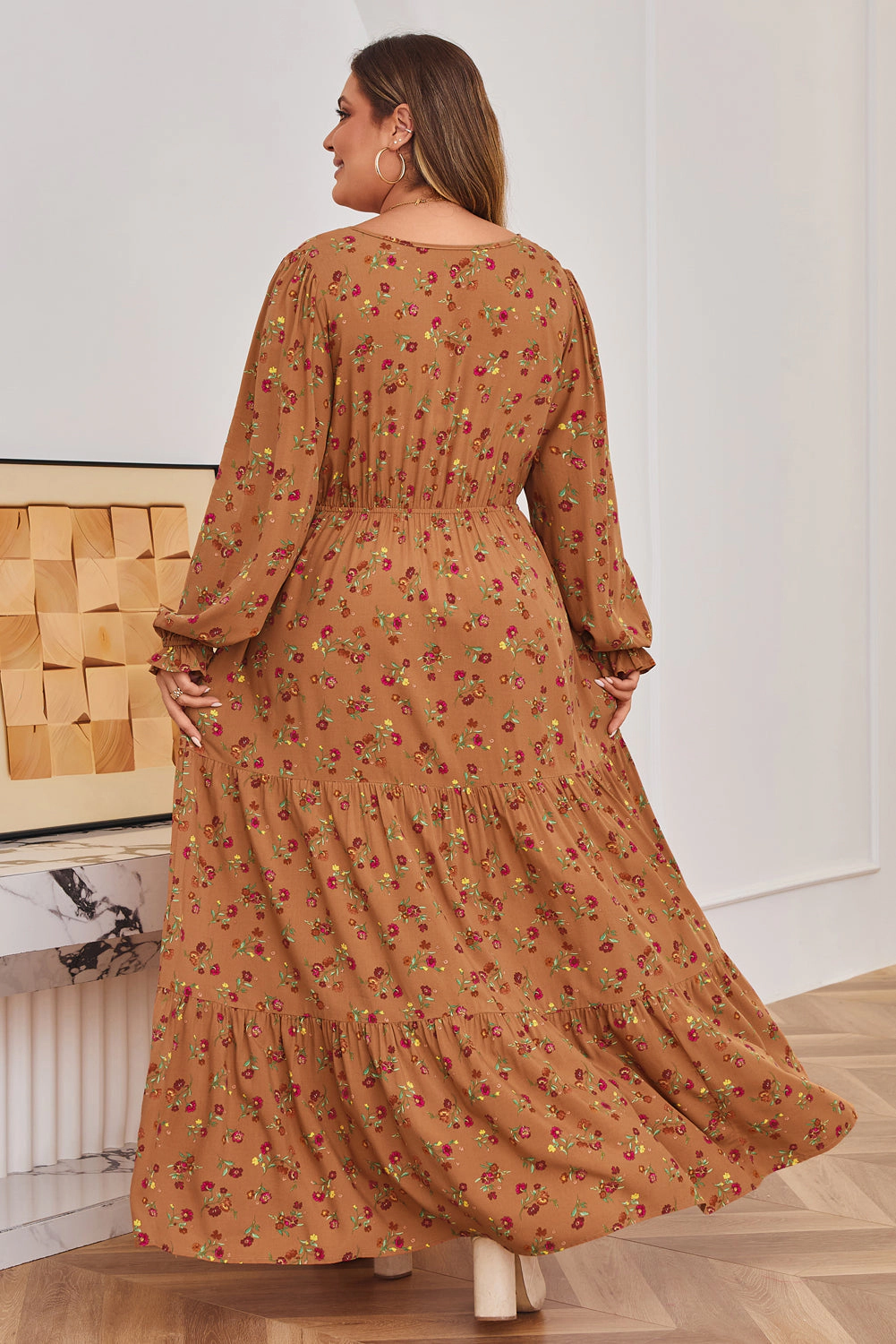 Threaded Pear Women's Charleigh Sleeve Tiered Maxi PLUS Dress