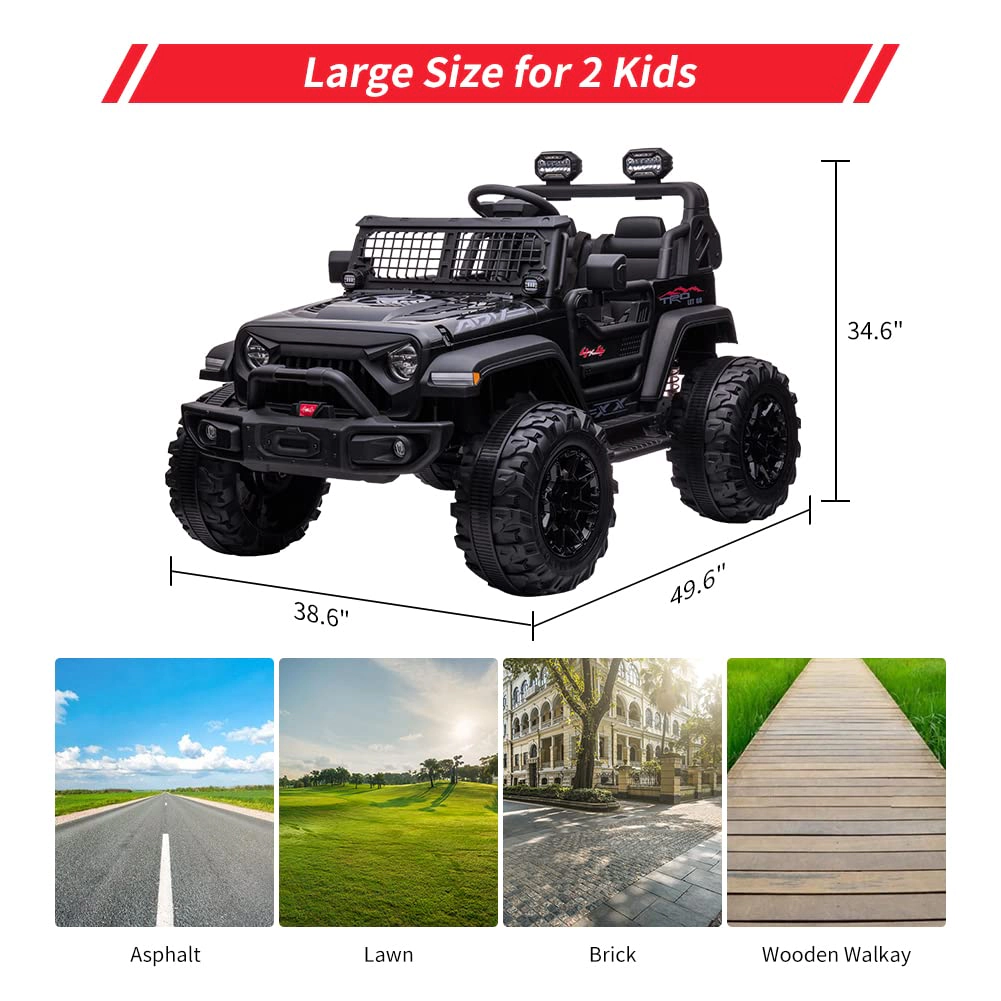 24V Kids 2-Seater Ride On Truck w/ Remote, 2×120W Motors, 20" Seat, 15.5" Wheels, LED Lights, FM, Music & Storage
