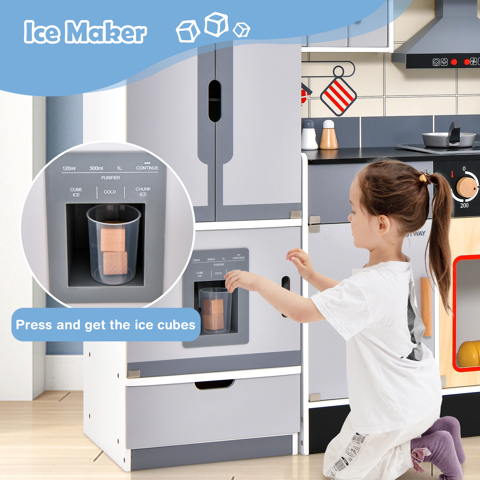 SUGIFT Wooden Chef Play Kitchen and Refrigerator with Range Hood and Roaster Ages 3+ As Pictures Show