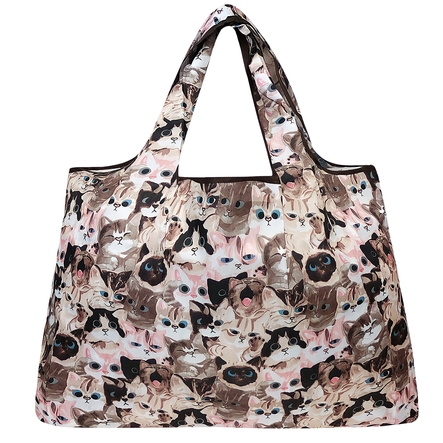 Wrapables Large Nylon Reusable Shopping Bag for Groceries, Cuddly Kitties