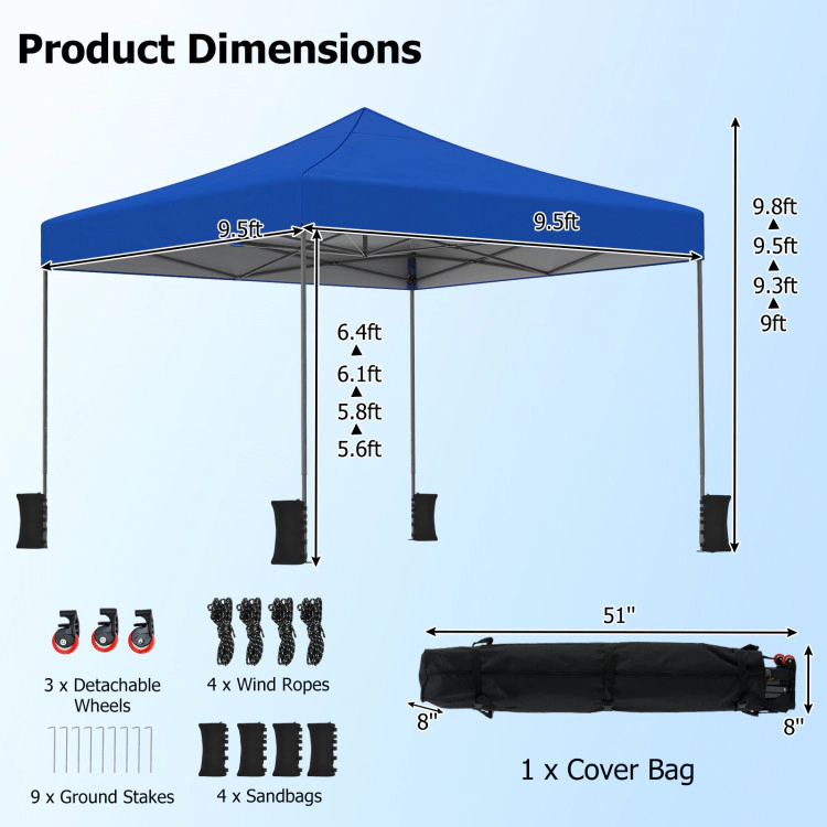 Hivvago 9.5 x Feet Pop up Canopy Tent with Adjustable Heights