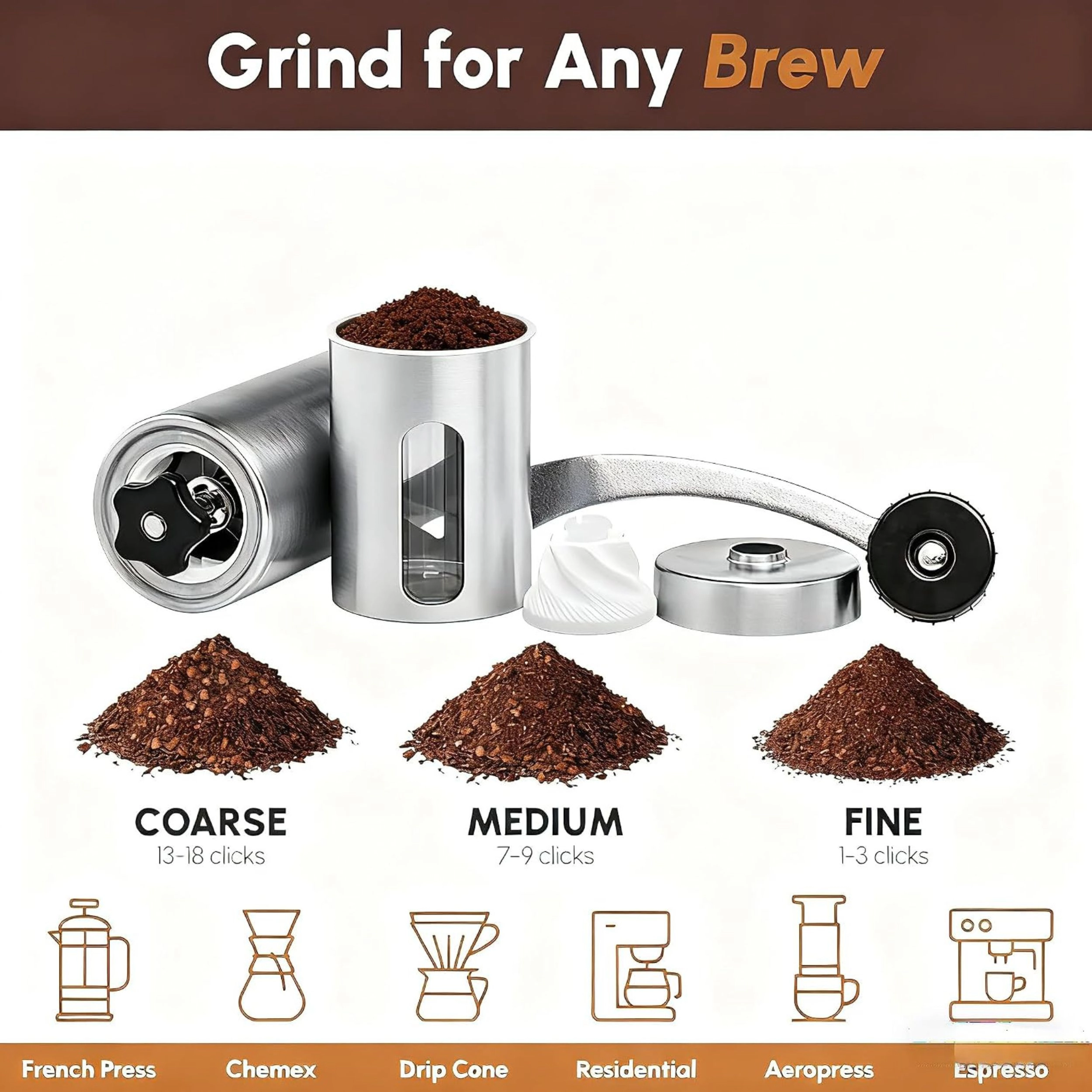 Stock Preferred Manual Coffee Grinder with Ceramic Conical Burr and Adjustable Grind Settings
