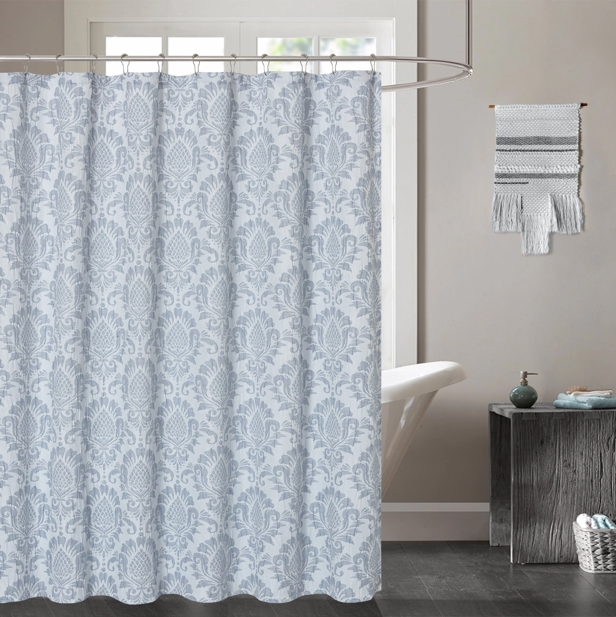 Dainty Home Vanessa Medallion Jacquard Textured Soft Polyester Fabric Shower Curtain, 72" x 72"