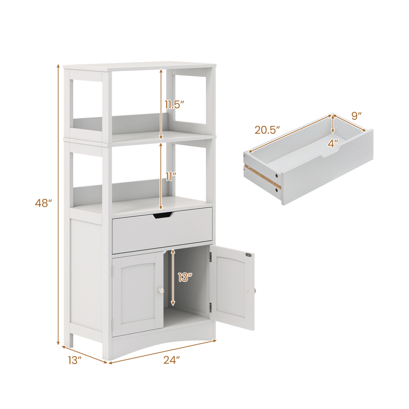 Glintex 48-Inch Bathroom Cabinet with Anti-Fall Baffles Drawer and 2 Doors