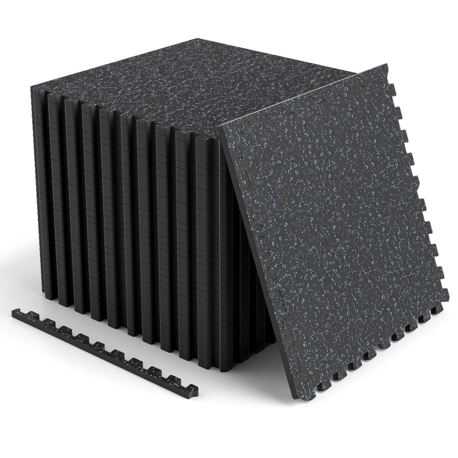 SUGIFT Black Set of 2 Low Profile Rubber Top Gym Floor Mats with 48 Borders 24-in W 24-in D 0.4-in H 96 Sq Ft