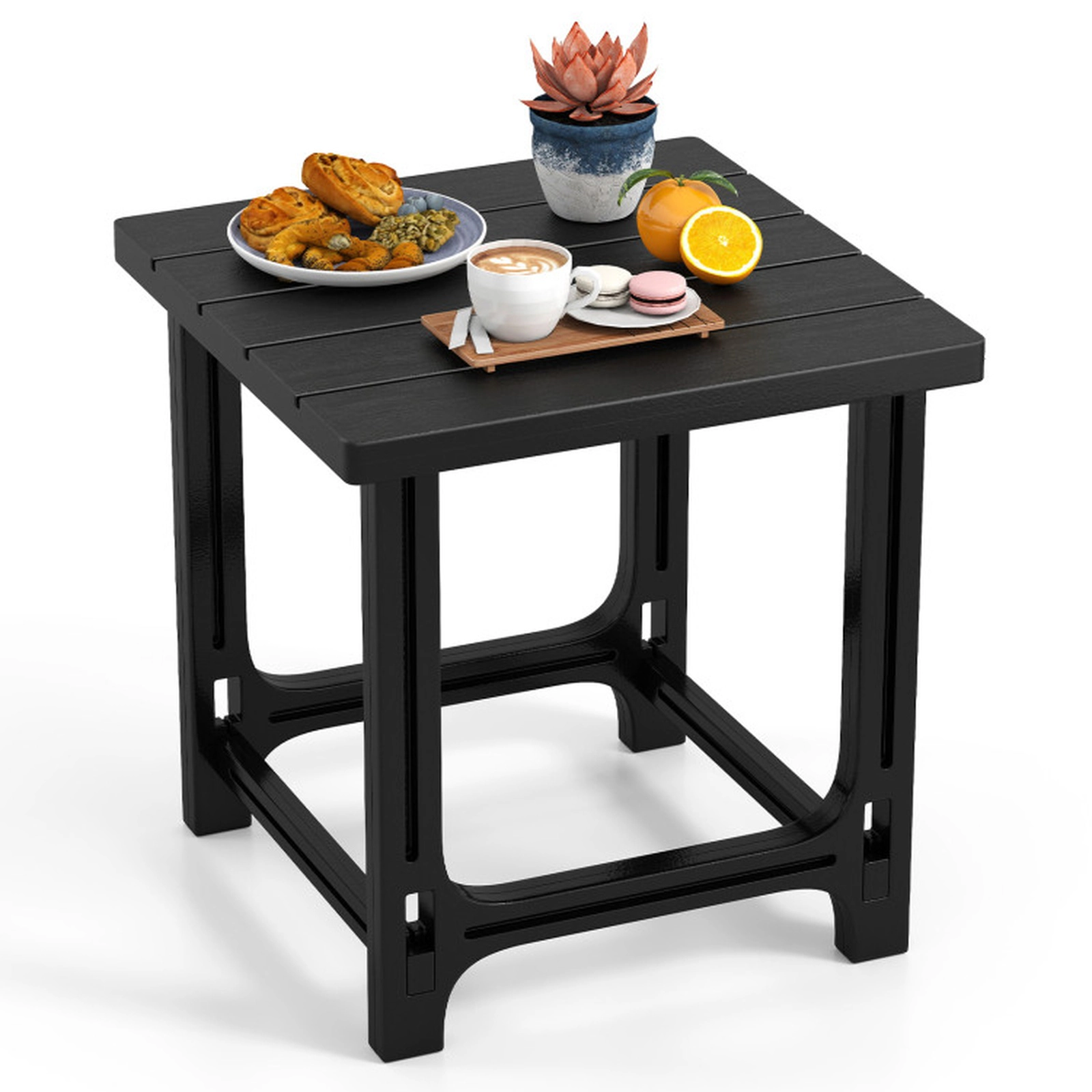 SUGIFT Slatted Surface 315-lb Black 18 in Outdoor HDPE Adirondack Side Table