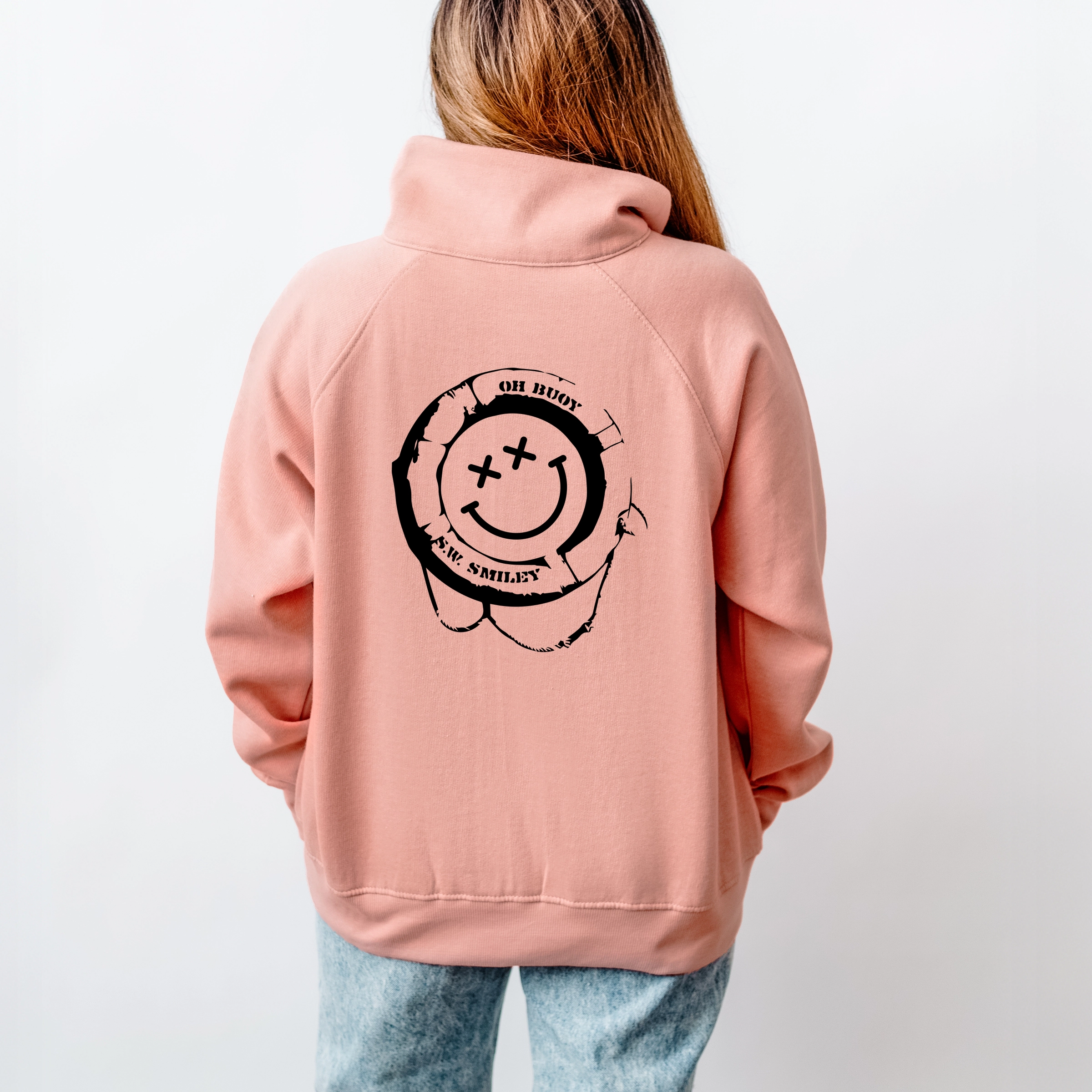 Simply Sage Market - Women's Quarter Zip Fleece Graphic Sweatshirt S.W.Smiley Oh Buoy