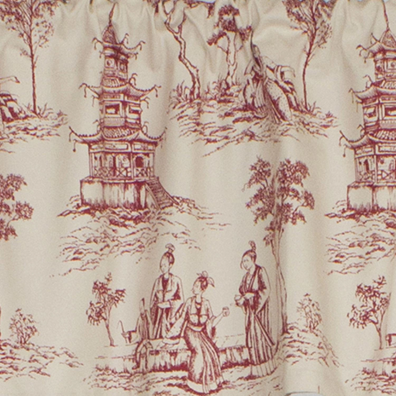 RLF Home Naomi Toile Tailored 100% Cotton with Fully Lined 3" Rod Pocket Valnance for Windows 50" x 14" Red