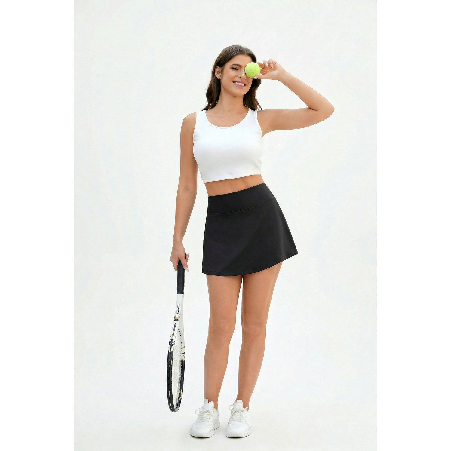 Pinspark Womens Sporty High Waist A-Line Skirts Solid Pink Tennis Casual Mini