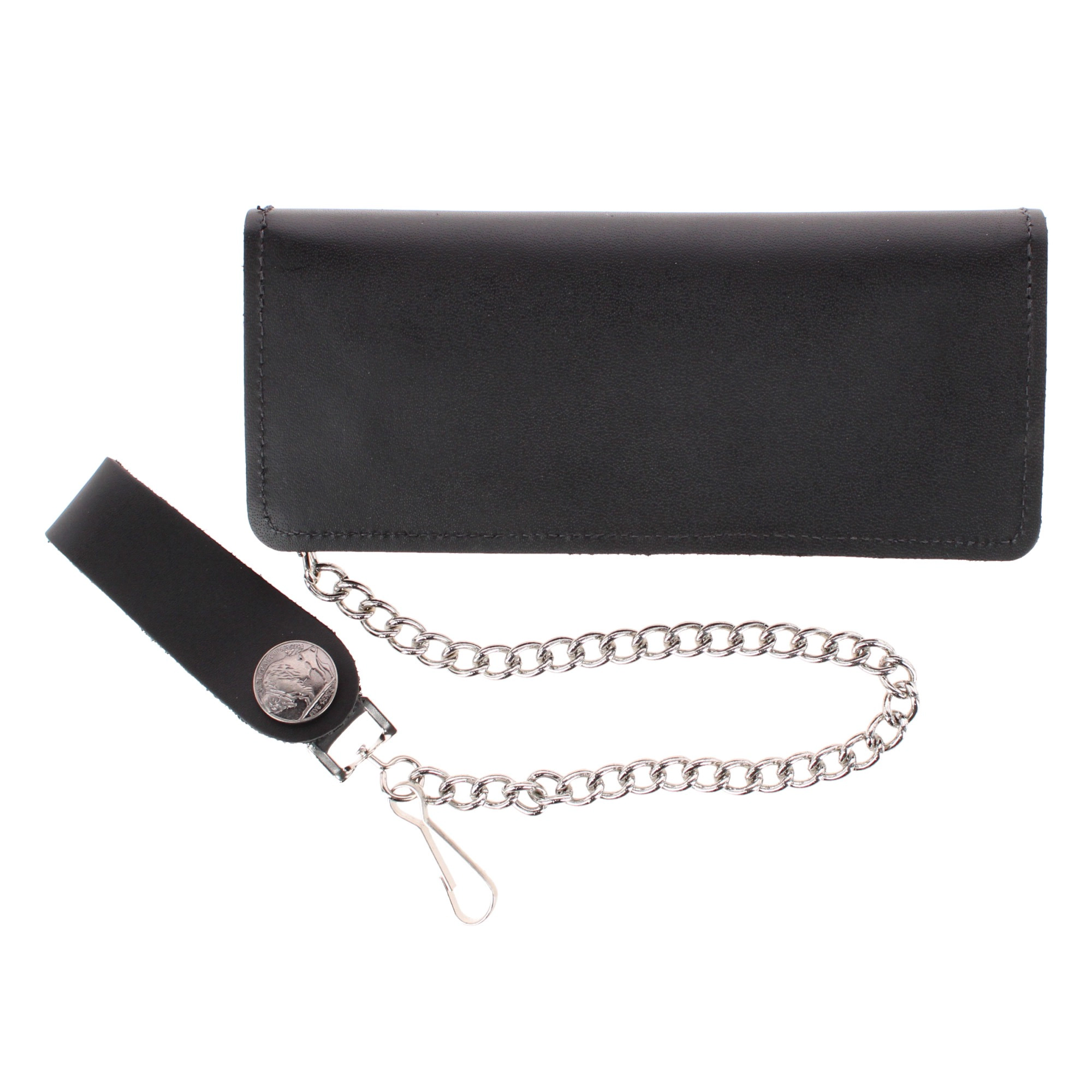 CTM Men's  Leather Chain Wallet Buffalo Nickel Snaps
