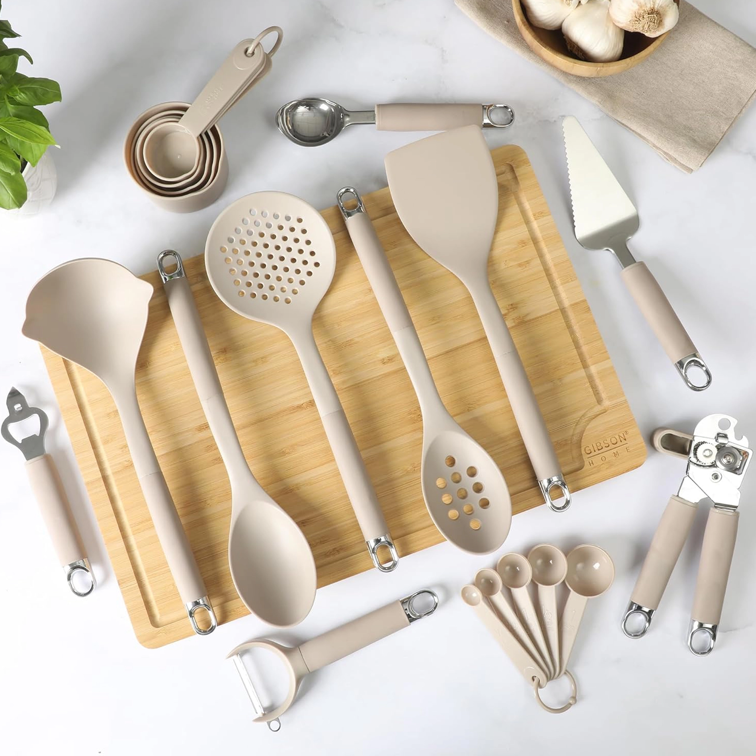 Gibson Home Burchette 20 Piece Nylon Kitchen Gadget & Tool Set in Taupe
