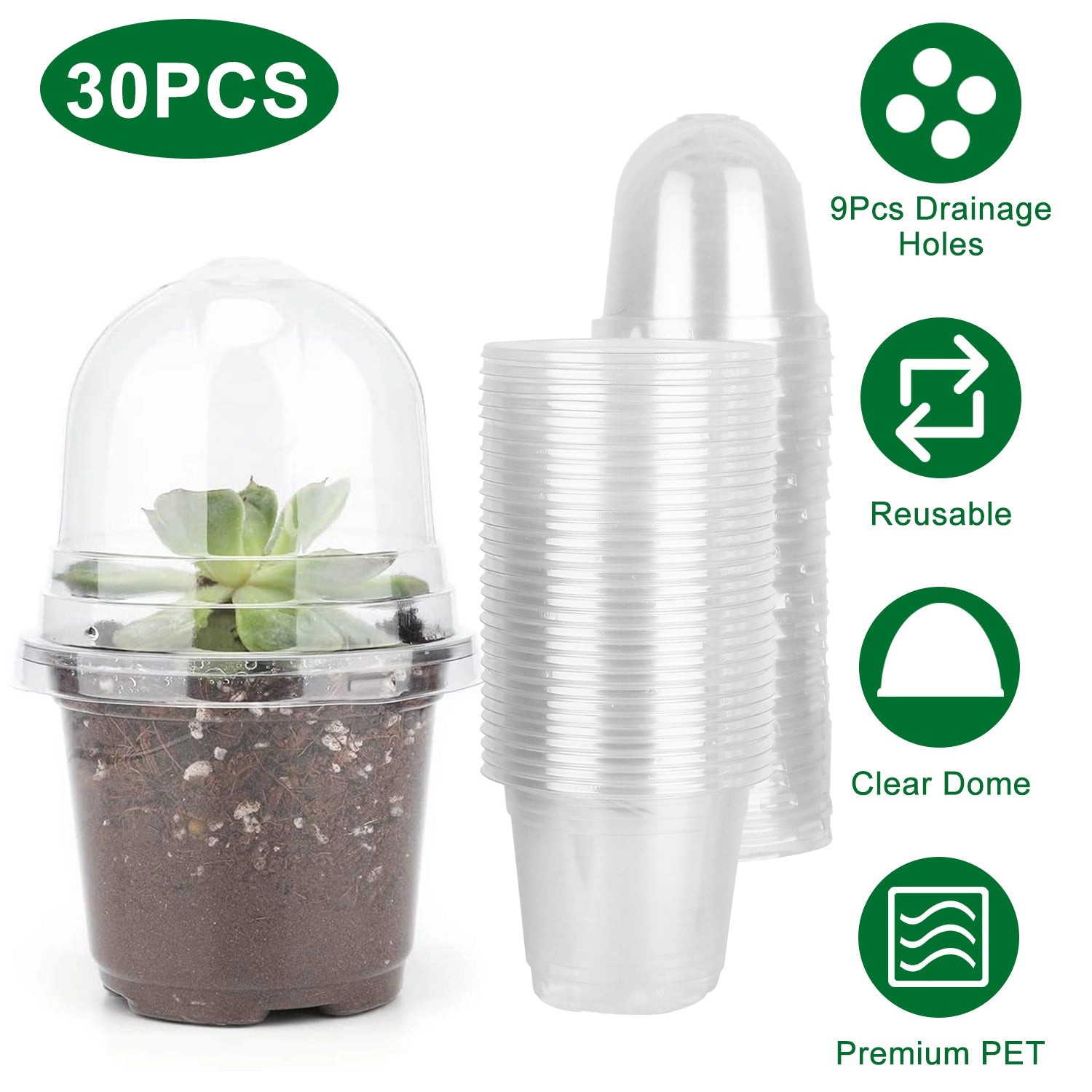 GBruno 30-Piece Clear Plant Nursery Pots With Domes
