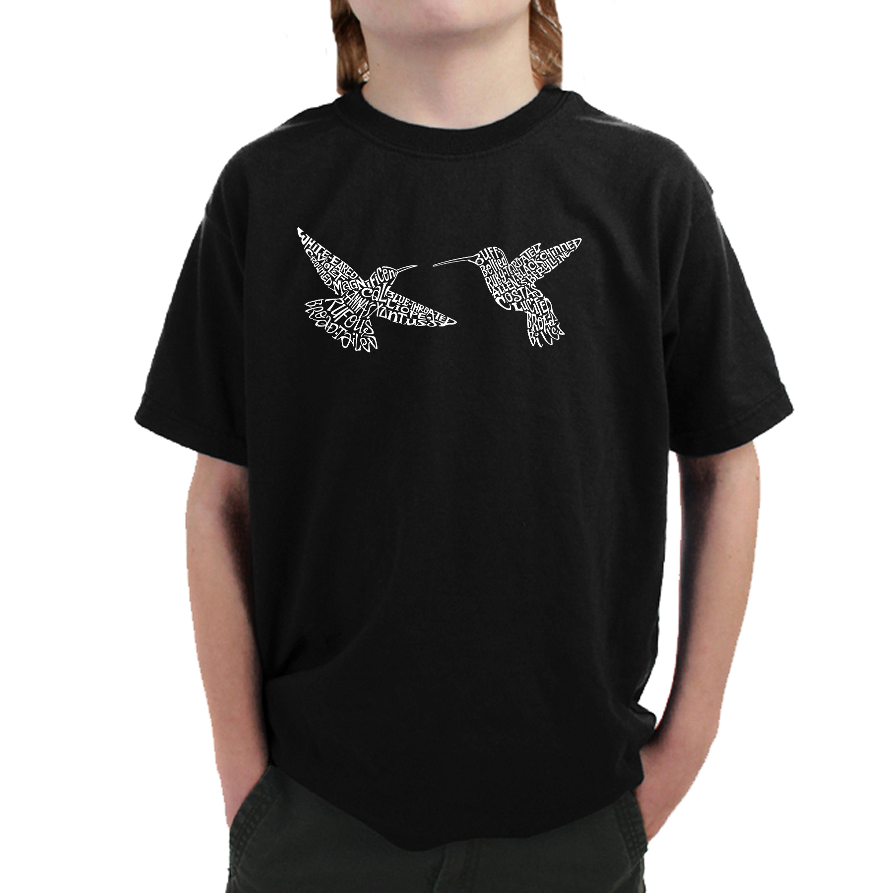 LA Pop Art Boy's Word T-Shirt - Hummingbirds